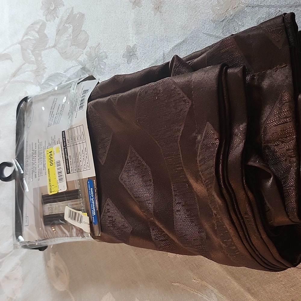 Mainstay NWT Brown Woven Jacquard Panel Curtains - Pair Of Two Rod Pocket Pair - Picture 6 of 9
